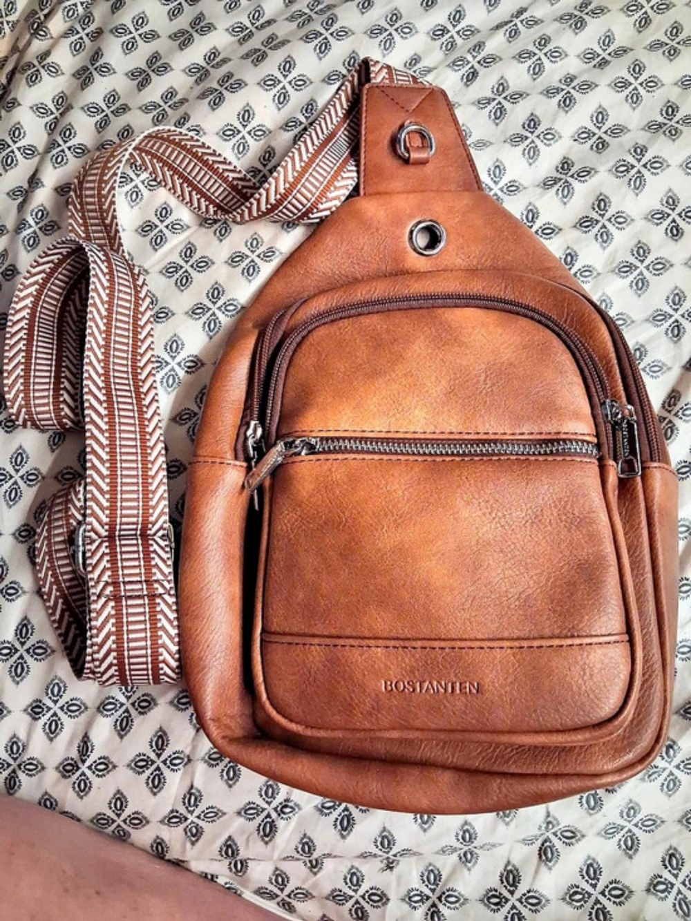 Bostanten Brown Faux Leather Sling Bag Backpack
